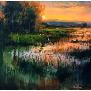 Tahir Bilal Ummi, 18 x 18 Inch, Oil on Canvas, Landscape Painting, AC-TBL-097